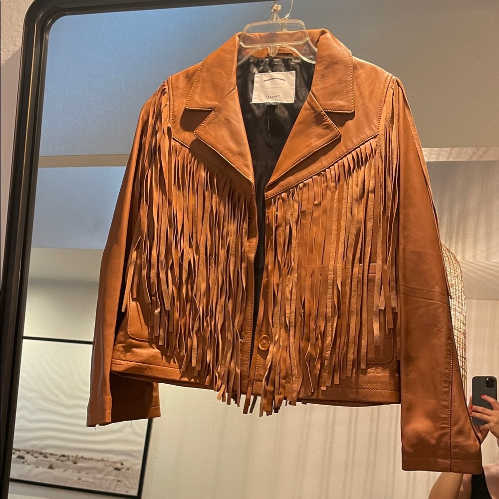 Fringed Tan Leather Jacket - Picture 1 of 6